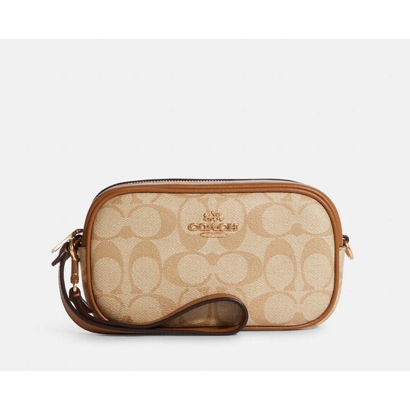 COACH JAMIE Wristlet Light Khaki Signature Canvas Saddle Leather CA718 NWT $178 - Picture 10 of 14